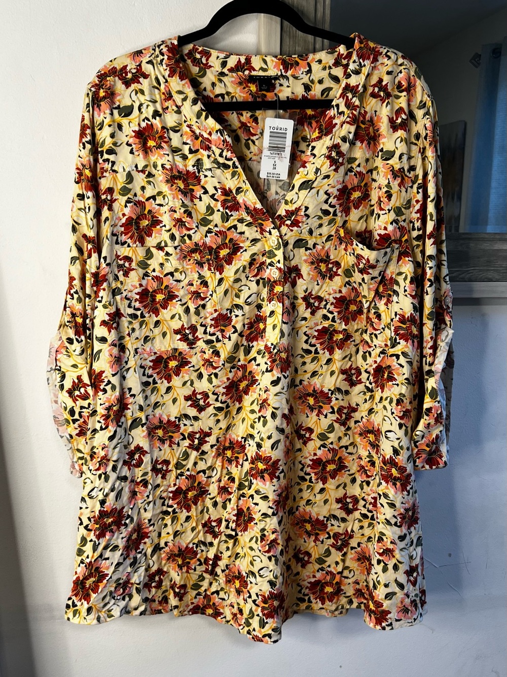 torrid Yellow Floral Button-Front Tunic Blouse